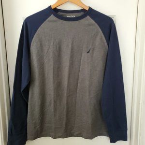 Nautica Sleepwear Men's Grey Blue Raglan Sleeve L
